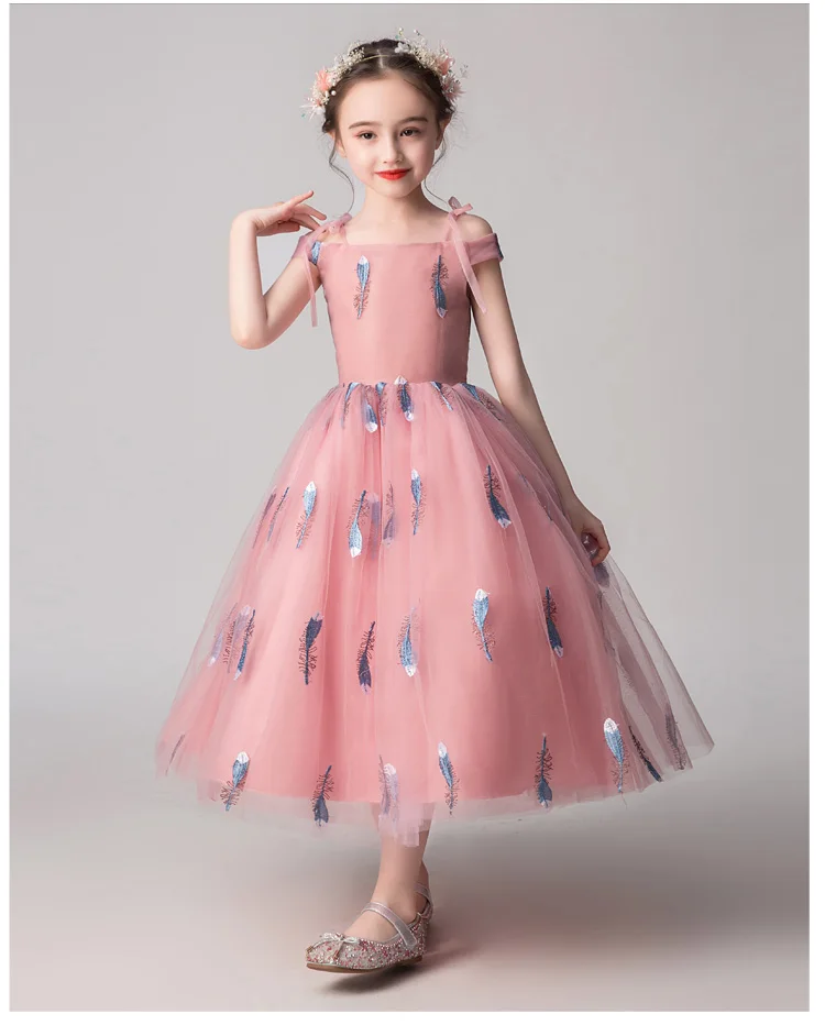 Платье с цветочным узором для девочек от 10 до 12 лет, г., летнее платье для подростков парадная одежда для девочек, серый цвет - Цвет: Розовый