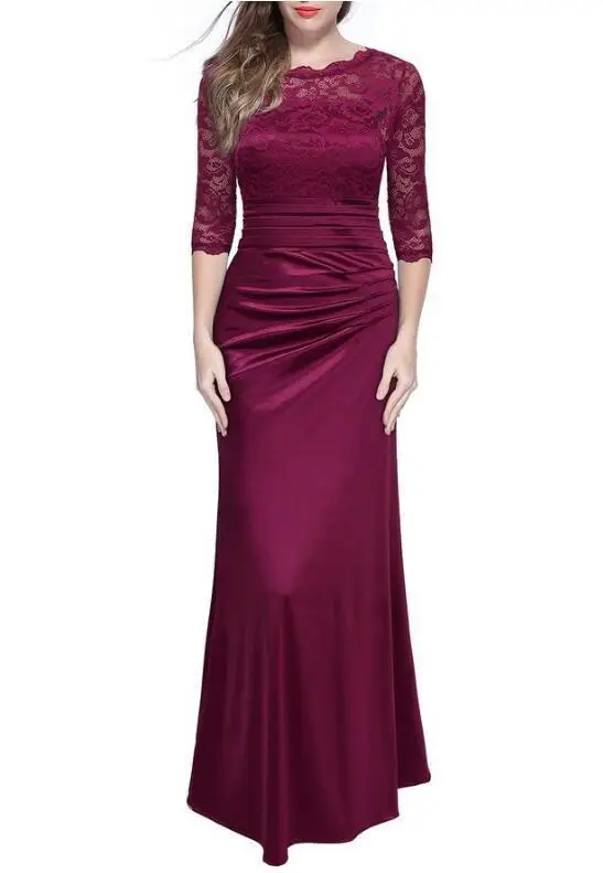 Backlake New Arrivals Satin Mother Of The Bride Dresses Lace Mid Sleeve With Zipper Back Design Sheath Dress Floor Length