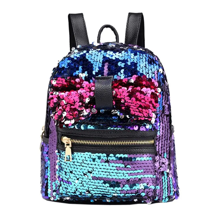 School Backpack Sequins Bow Tie School Bag Beautiful Bling Bling
