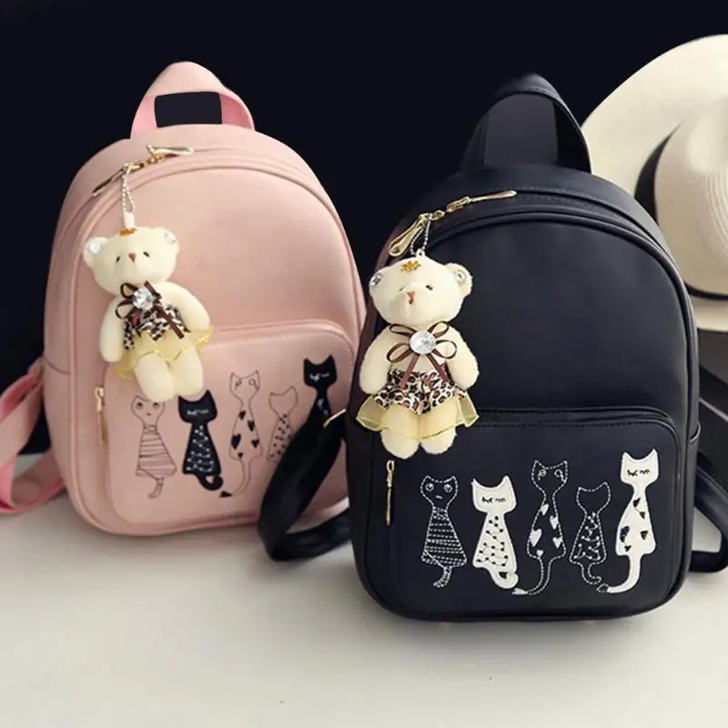 4 шт./компл. небольшие рюкзаки женские школьные сумки для девочек подростков черный, розовый из искусственной кожи Для женщин рюкзак сумка