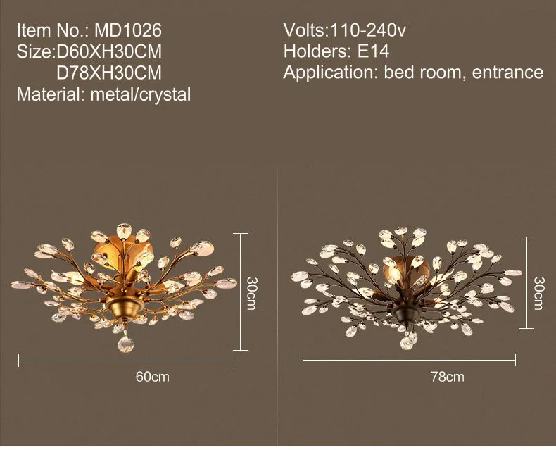 Американская кантри Ретро хрустальная люстра с ветвями гостиная кровать комната черный цвет золотой цвет E14 110-240 В