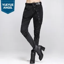 Новые модные женские штаны-шаровары в стиле панк, мотоциклетные, байкерские, женские джинсы, джинсовые брюки размера плюс, черные, винтажные, Broeken, женские
