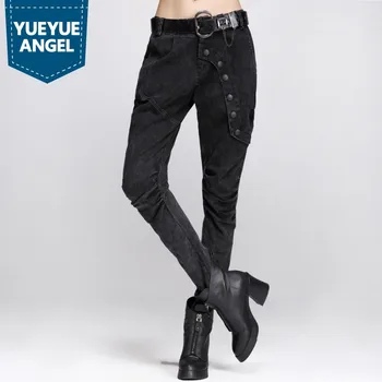 

New Fashion Women Punk Style Motorcycle Biker Harem Pants Female Jeans Trousers Denim Plus Size Black Vintage Broeken Woman