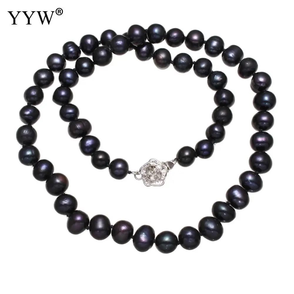 Черный натуральный пресноводный жемчуг ожерелье для женщин 7-8 мм ожерелье бусы ювелирные изделия цветок застежка ожерелье модное ювелирное изделие