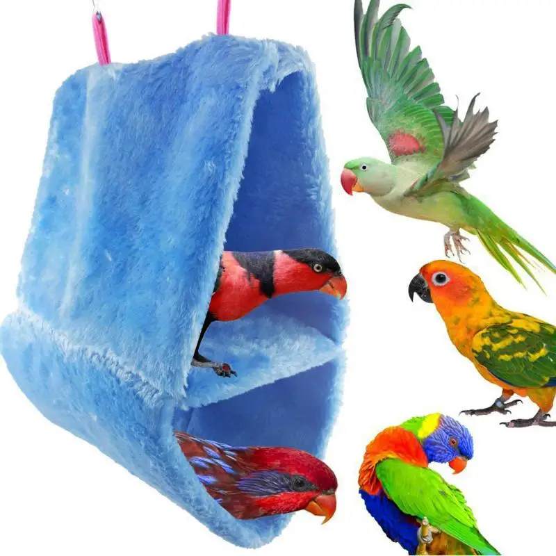 

Winter Double Layer Coral Fleece Birds Nest Warm Parrot House Triangular Hammock Hanging Bed Parrot House Pet Bird Cage