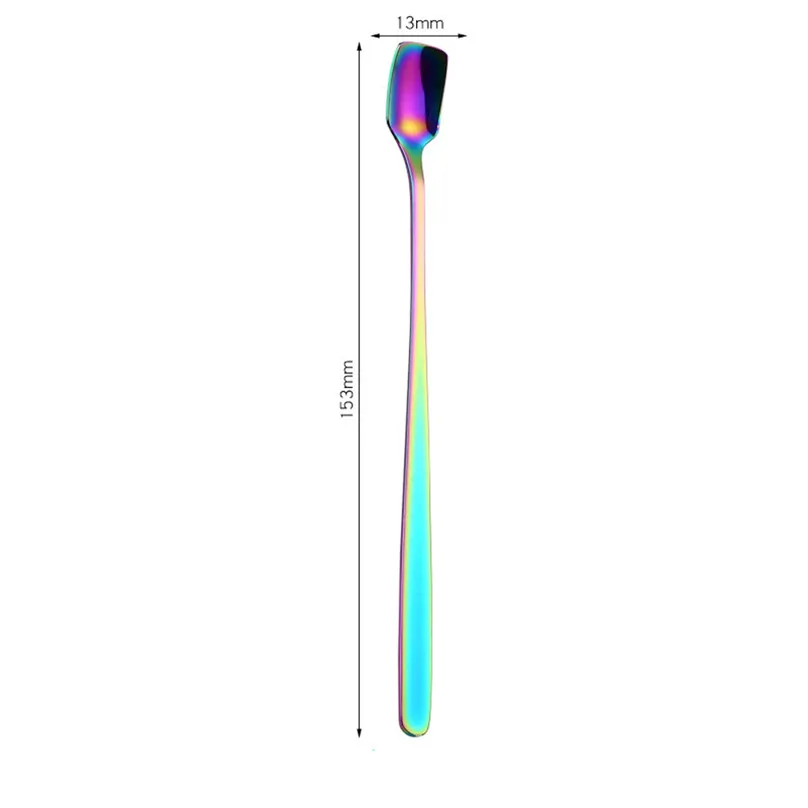 1pcs Colorful Spoon Long Handle Spoons Flatware Coffee Drinking Tools Kitchen Gadget Square Ice Spoon Drinking Tools #25d22 (5)