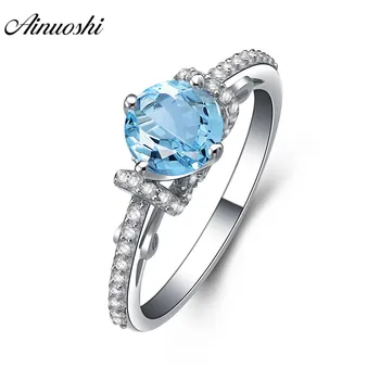 

AINUOSHI Natural Blue Topaz Ring Engagement Wedding Party Ring 1ct Gemstone Round Cut Genuine 925 Sterling Silver Women Jewelry