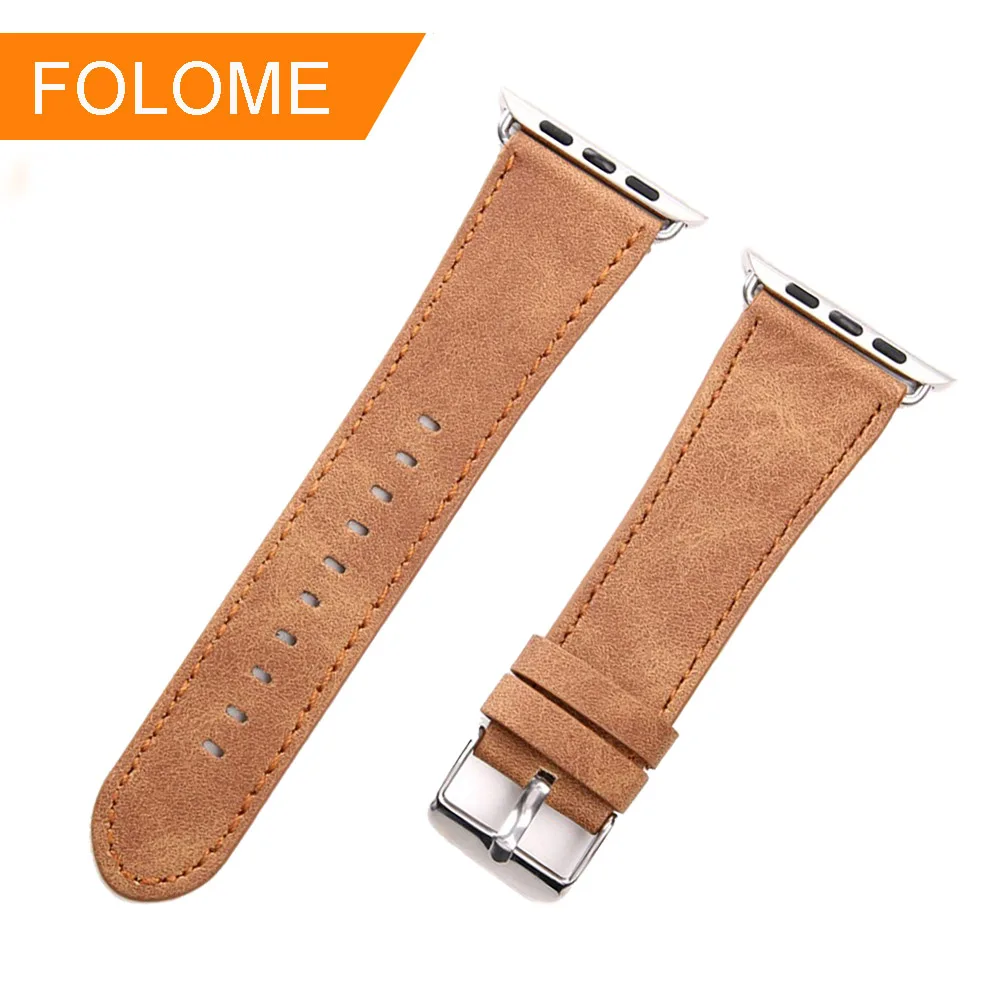 Кожаный ремешок FOLOME для Apple Watch Band 44 мм 42 40 38 кофейный/коричневый классический
