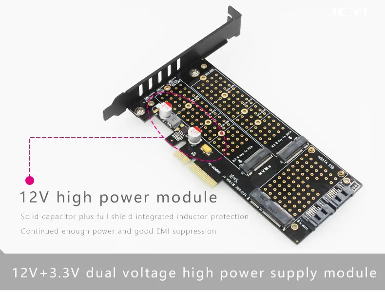 JEYI SK16 M.2 NVMe SSD NGFF для PCI-E3.0 X4 адаптер M Key B Ключ mSATA add on card Suppor PCI Express 3,0 3 в 1 dual 12v+ 3,3 v