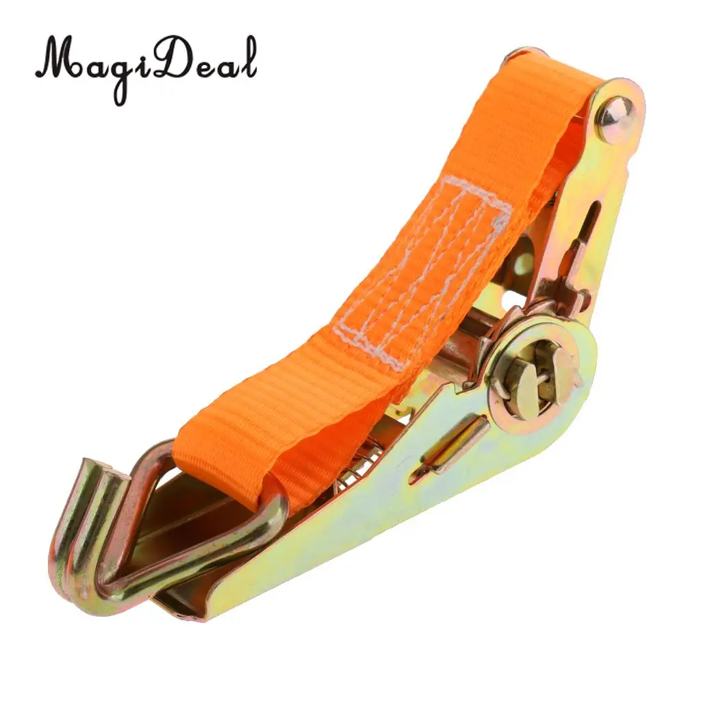 MagiDeal High Strength Orange Polyester 800KG Tie Down Trailer Lashing Ratchet Strap Webbing & Double J Hook Tow Kit Accessories