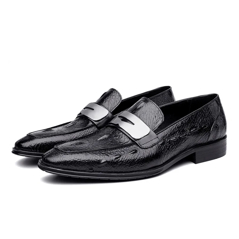 Errfc тенденция Для мужчин Черная обувь на выход модные крокодил узор слипоны Бизнес отдыха Обувь кожаная для девочек металл очарование обувь для вечеринок - Цвет: Черный