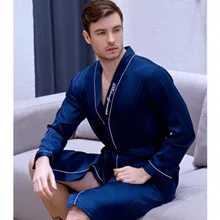 Мужская пижама с длинными рукавами, домашняя одежда из шелка, ночная рубашка, стиль, для отдыха размера плюс, домашняя одежда для мужчин, простые халаты J128