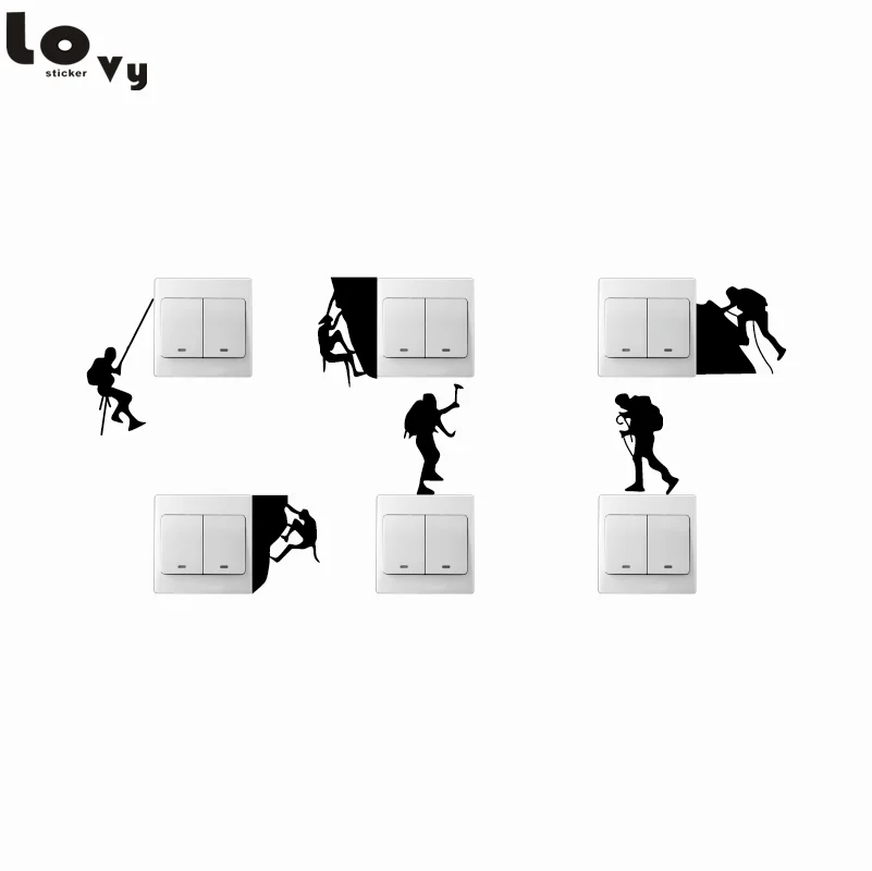 

Set of 6 Creative Climbers Type Switch Stickers Cartoon Sport Vinyl Wall Stickers for Bedroom Home Decor