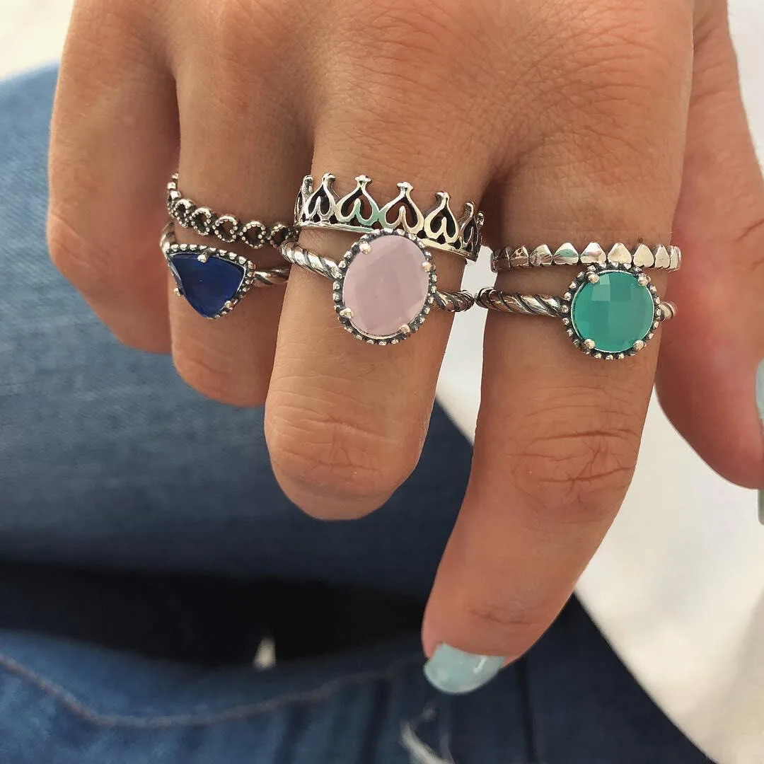 Кристалл для женщин кольца Корона сердце KnuckleVintage ювелирные изделия Большой