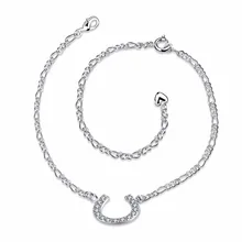 KDA023 Fashion Jewelry Plated Silver Anklet Factory Price Sterling Silver Anklets Crystal U Shaped Horse Hoof Pendant