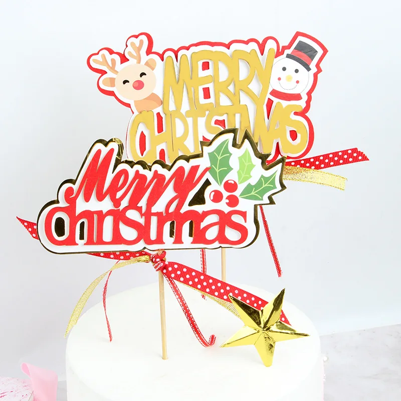 Merry Christmas Cake Toppers Flags Gillter New Year Cake Topper Kids ...