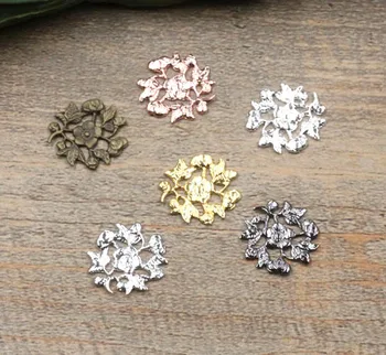 

15mm Vintage Filigree Flower Wraps Links European Charms Hair Clasp Bu Yao Accessories DIY Findings Multi-Color Plated