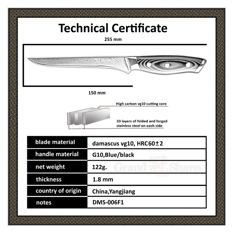 Grandsharp 6 дюймов дамасский кухонный обвалочный нож 67 слоев VG10 японский дамасский кухонный нож филе нарезки Ножи подарочная коробка