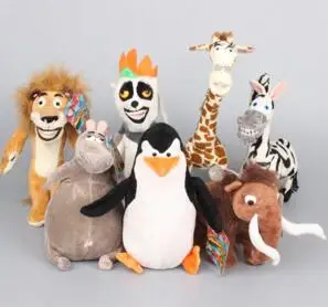

Movie Dolls Cute Stuffed Animals Plush Toys Penguin Lion Alex Zebra Marty Giraffe Melman Pelucia Brinquedo Kids Soft Dolls