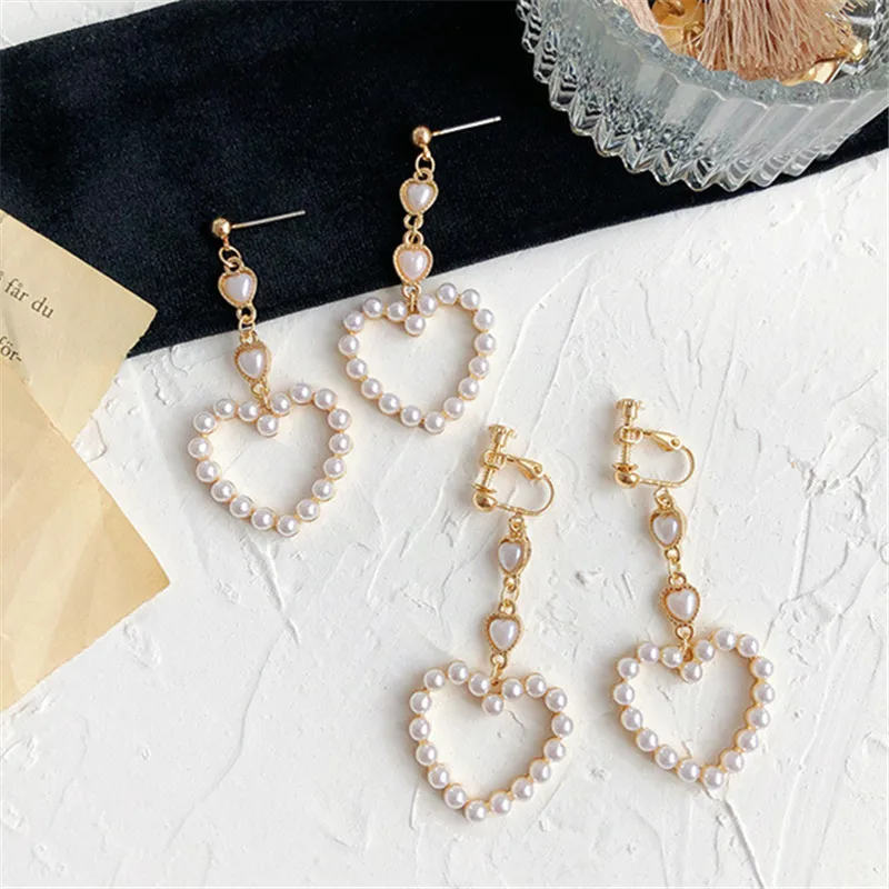 Fashion heart sutd earrings female Popular long heart pearl earrings banquet jewelry accessories tassel earrings for women - Image 5