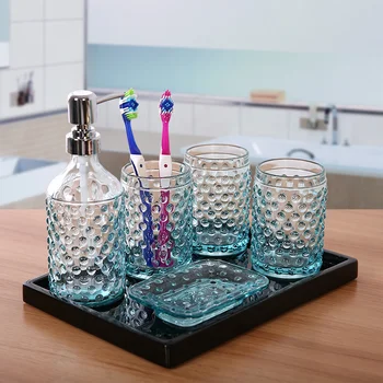 

Glass wash group creative transparent blue bathroom five piece set brushing cup Mouth cup LO7281119