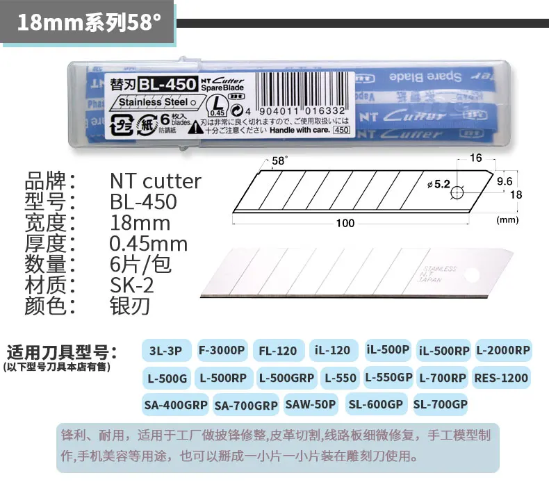 Резак NT blade, маленький нож из нержавеющей стали, черный, fo, 9 мм 18 мм, нож для обоев, Сменное лезвие