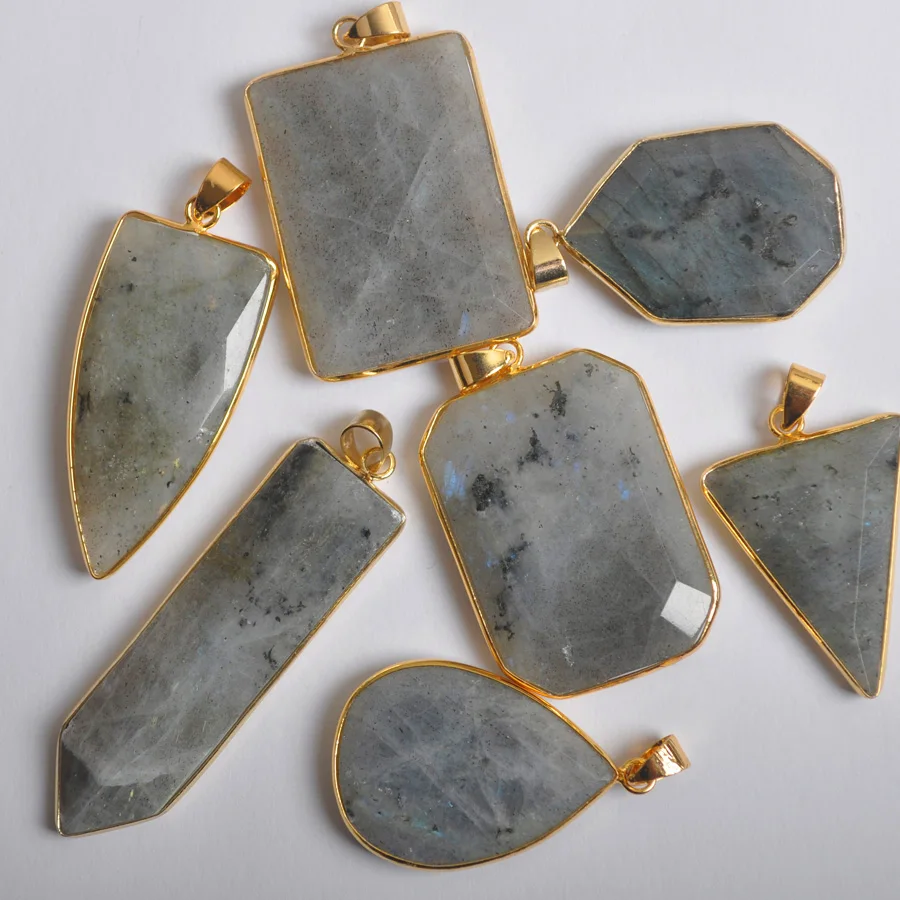 1 шт ювелирные изделия подарок для мужчин женщин золото неправильной формы бусина, натуральный камень серый кулон из Лабрадорита для ожерелья
