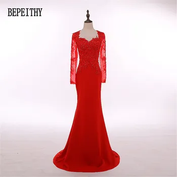 

BEPEITHY Custom Made Long Sleeve Red Long Evening Dress 2019 New Arrival Prom Dress Robe De Soiree Longue Party Gowns