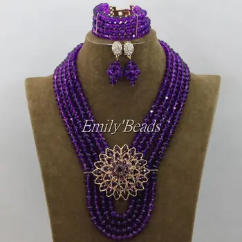 

Glamorous Purple Crystal Nigerian Wedding African Beads Bridal Jewelry Set African Costume Jewelry Sets Free Shipping AMJ954