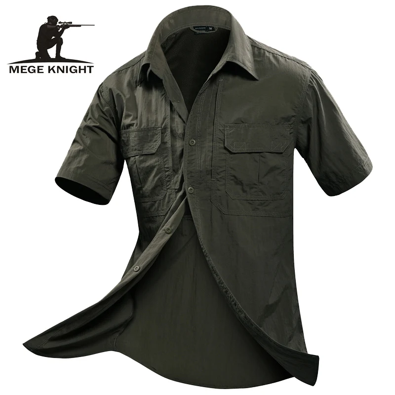 

MEGE Brand Summer Men Casual Shirt Short Sleeve Military Shirt Men Loose Fashion Casual Tactical Shirt Camisa Social Masculina