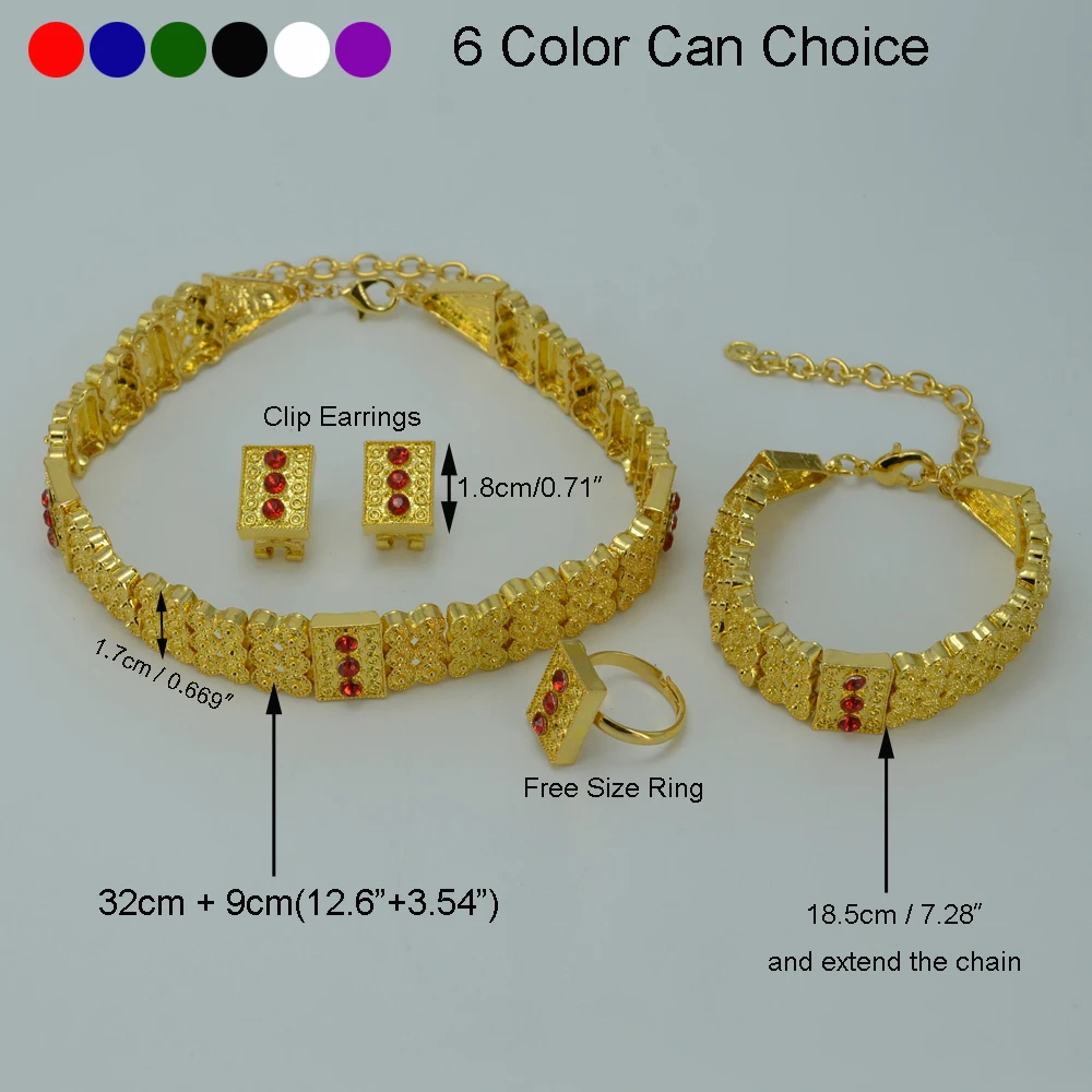Koop Anniyo Goud Kleur Ethiopische Sieraden sets Chokers Ketting Oorbellen Ring Armband Eritrea Habesha Afrika Bruiloft set #011306