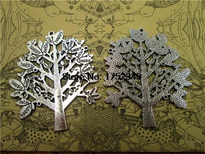 

3pcs-Tree Charms,Antique Tibetan Silver Tone Extra Large and Beautiful Detail Filigree Peace Tree Charm Pendant 58x51mm