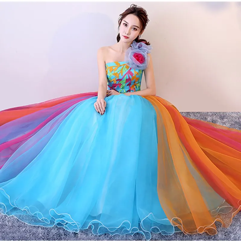 ruthshen Romantic Colorful Organza Ball Gown One Shoulder Quinceanera Dresses Beautiful Party Flowers Dresses Vestidos