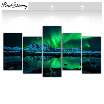 

REALSHINING 5d diy diamond painting cross stitch square green lights full 3d diamond embroidery 5pcs/set needleworks FS400