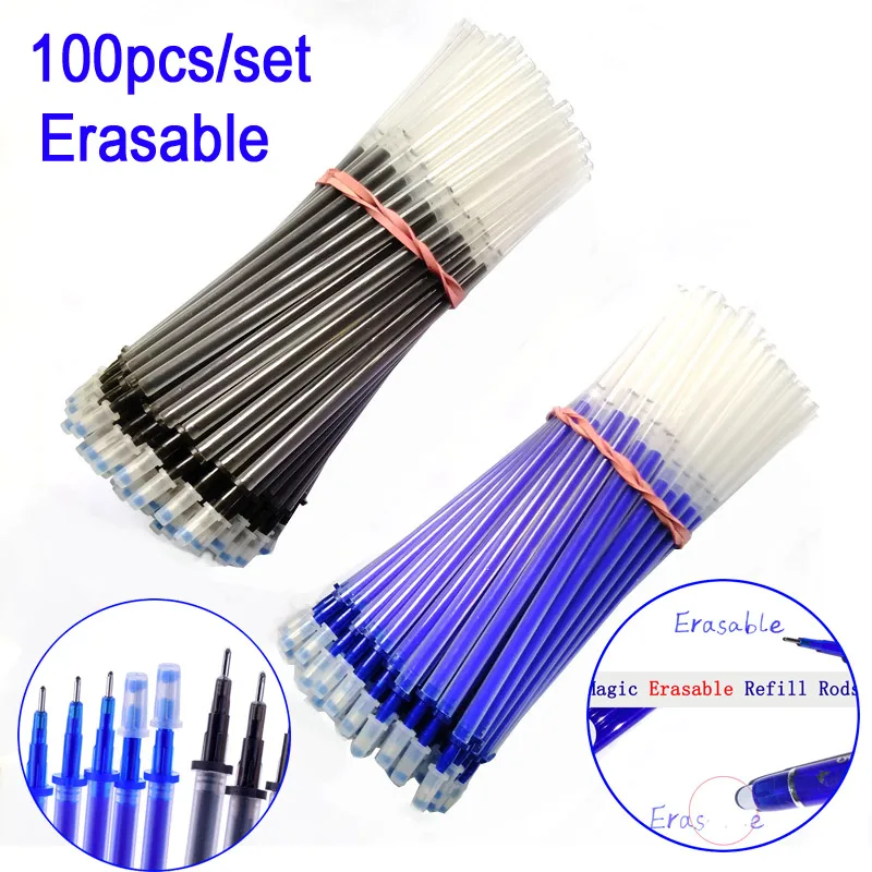 

100 Pcs/Set Office Signature Gel Pen Refill Rod Magic Erasable Pen Refill Accessories 0.5mm Blue Black Ink Writing Tools