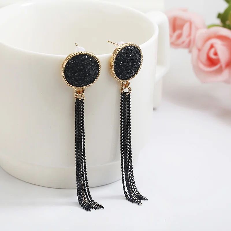 Черный кисточкой кулон ожерелье набор украшений для женщин Элегантный кисточкой серьги подарок для друзей классический EA+ NE