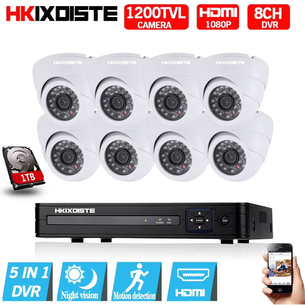 

8CH AHD DVR 1080N Video Recorder H.264 Onvif Network Multilanguage 1200TVL CCTV Camera Night Vision For Surveillance System