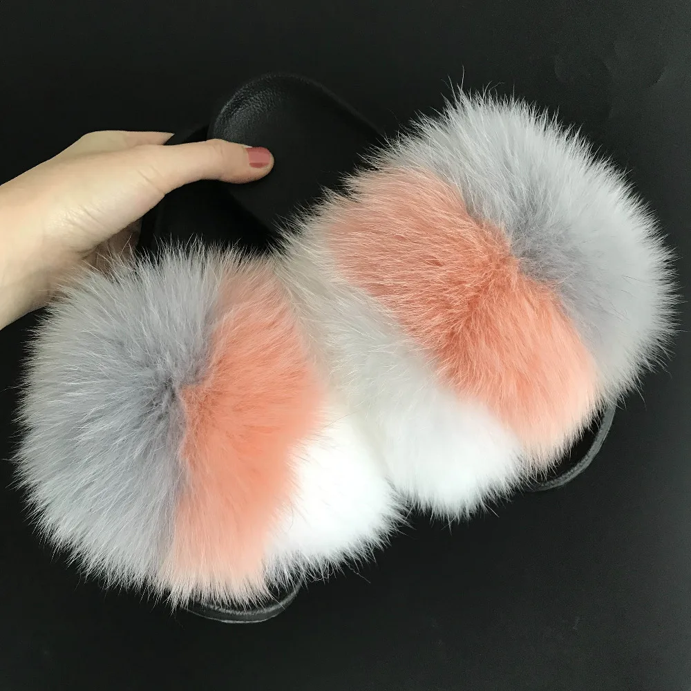 

Magicfur - Fur Sliders Slippers Real Fox Fur Sandal Slades Outdoor Indoor Flat Slide Shoes