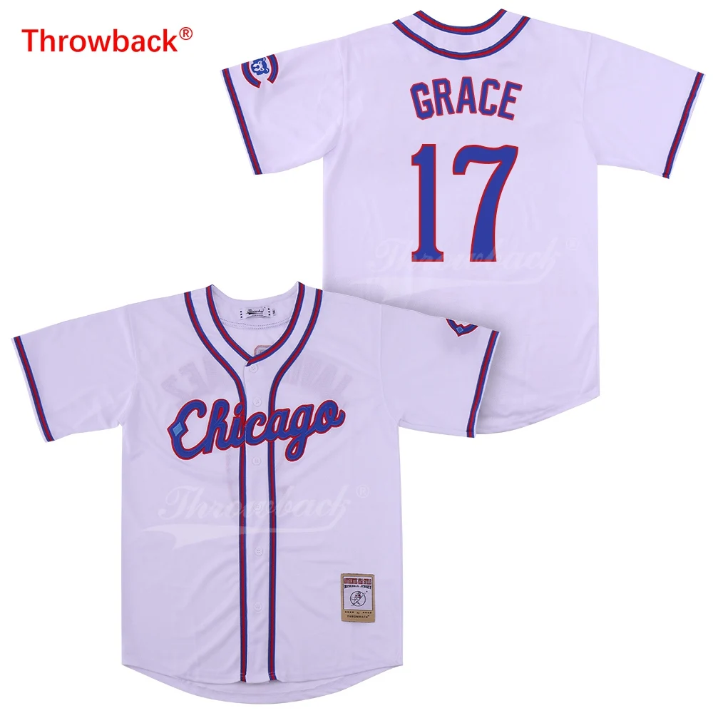 Throwback Baseball Jersey Men's Chicago 17 Grace Jerseys Baseball Jersey White Grey Cream Blue Size S-XXXL Shirt Fast Shipping  