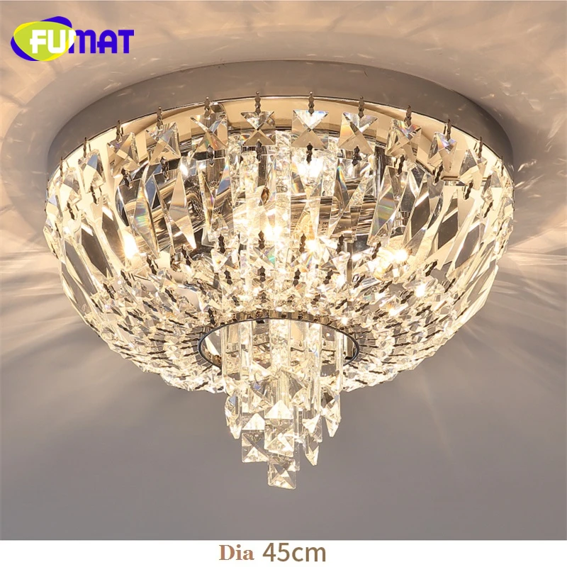 FUMAT Crystal K9 LED Ceiling Lamps Chandelier Lighting Lights Stainless Steel Round Base E14 Modern European Style Plafondlamp Dia45