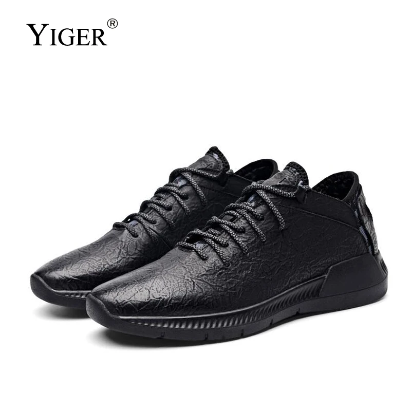 YIGER New men's sports shoes genuine leather man casual slip-on shoes spring cow leather male leisure shoes pure black 0264