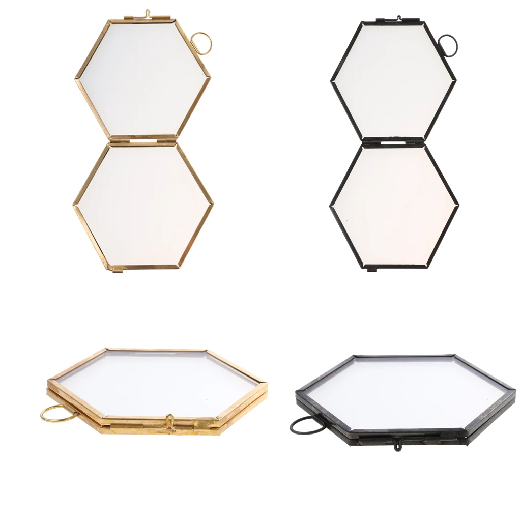 

Pack of 2 Antique Hexagon Metal & Glass Hanging Picture Photo Frame Gold+Copper