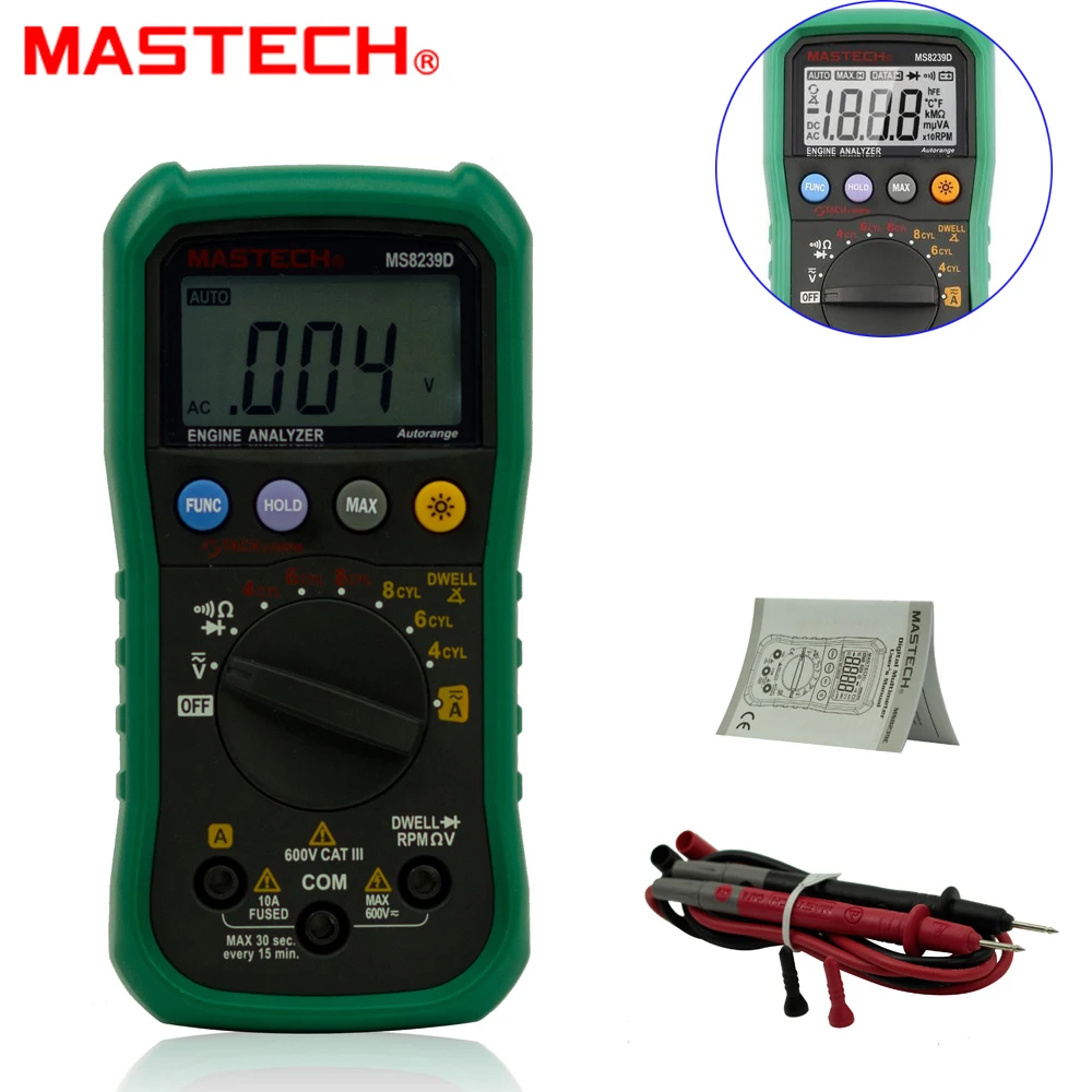 MASTECH MS8239D Цифровой Автомобильный Мультиметр анализатор двигателя ручной тестер
