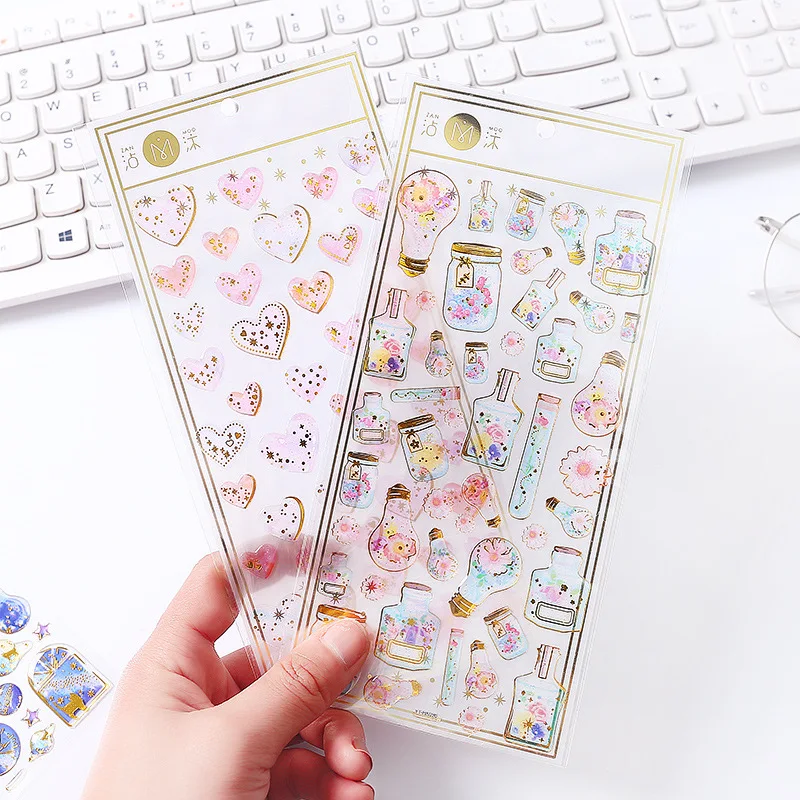 

Pvc Love Heart Flower Cute Stationery Sticker for Planner Scrapbooking Kids Gift School Supplies Stationery Transparent Sticker