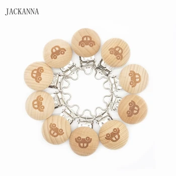 

5PCS Beech Wood Baby Pacifier Clips Cartoon Car Round Dummy Clip DIY Paci Chain Accessories Chemical Free Wooden Pacifier Holder
