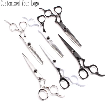 

50Pcs C9016 6.0" Titanium Wholesale Engraving Brand Straight Scissors Thinning Shears Hair Scissors Professional Barber Scissors