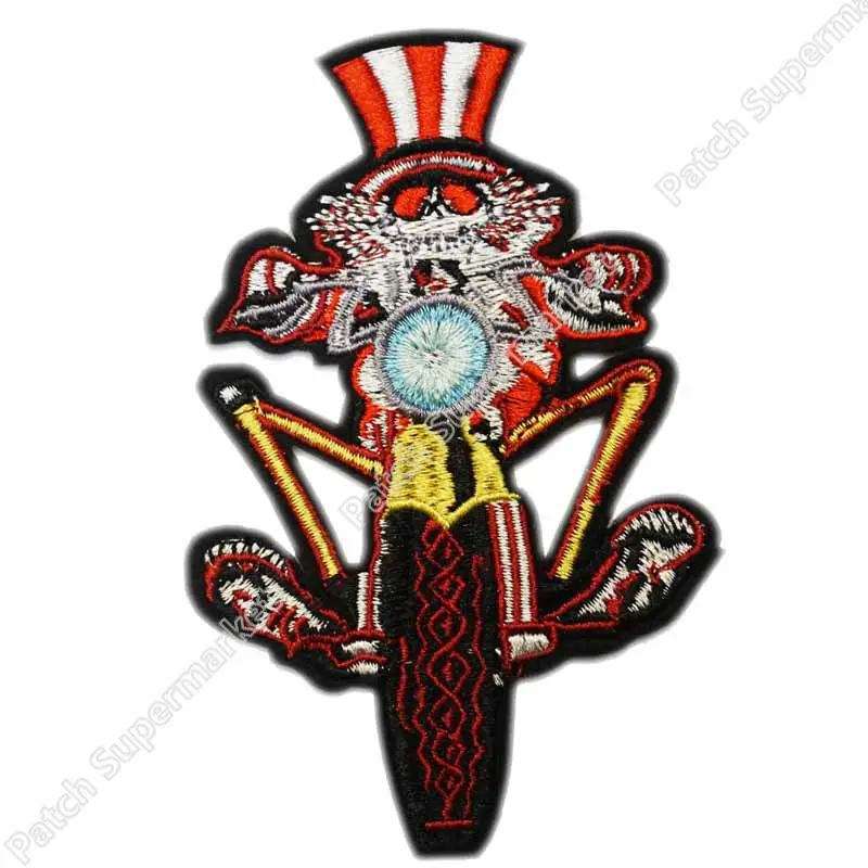 

4.3" Grateful Dead Biker Uncle Sam Skeleton on Motorcycle Music Band Heavy Metal Iron On Patch MOTIF APPLIQUE Rock Punk Badge