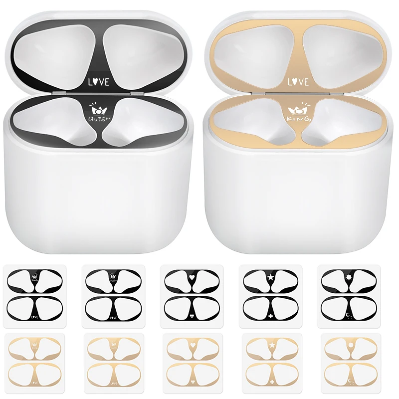 

Ultra Thin Skin Protective Cover For Airpods Love Pattern Metal Film Sticker Iron Shavings Dust Guard For Apple AirPods 2 1