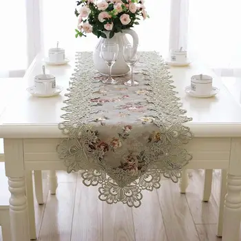 

White Lace Table Runner Classic European Style Wedding Table Decoration Floral Table Cover Tea Table Cover Modern Home Textile