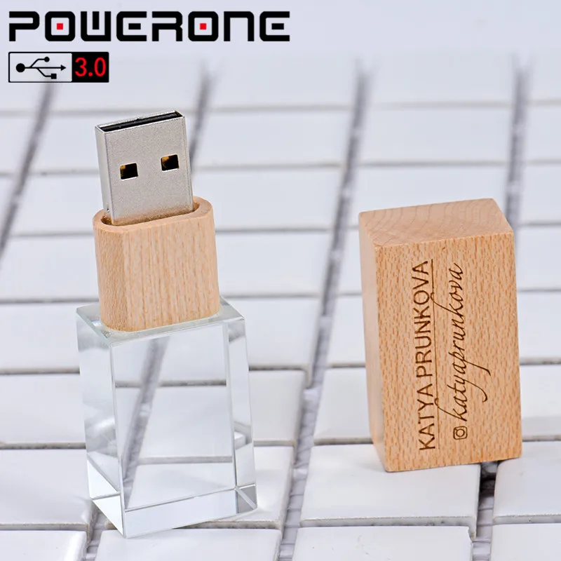 POWERONE USB 3,0 свадебная фотография с логотипом по индивидуальному заказу, деревянная Хрустальная деревянная 64 ГБ 32 ГБ 16 ГБ 4 ГБ версия памяти флэш-накопитель